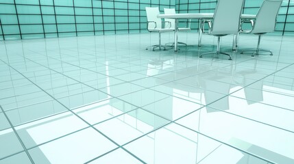 Minimalist Interior of Modern Glass Walled Office or Conference Room with Stylish Furniture