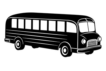 vintage retro school bus outline illustration on white background