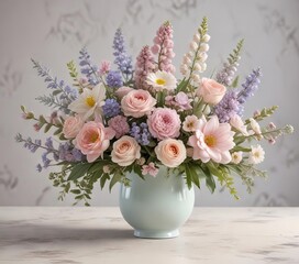 Spring-inspired floral arrangement with pastel-colored blooms, pastel colors, spring flowers