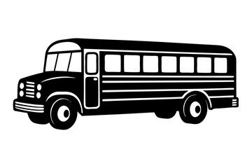 vintage retro school bus outline illustration on white background