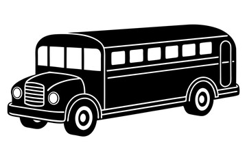 vintage retro school bus outline illustration on white background