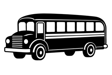 vintage retro school bus outline illustration on white background