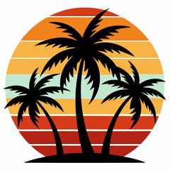  palm tree silhouette on retro vintage background t-shirt design