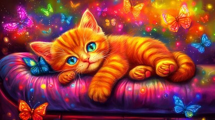 Robotic Kitten Lounging on a Sleek Couch