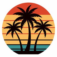  palm tree silhouette on retro vintage background t-shirt design