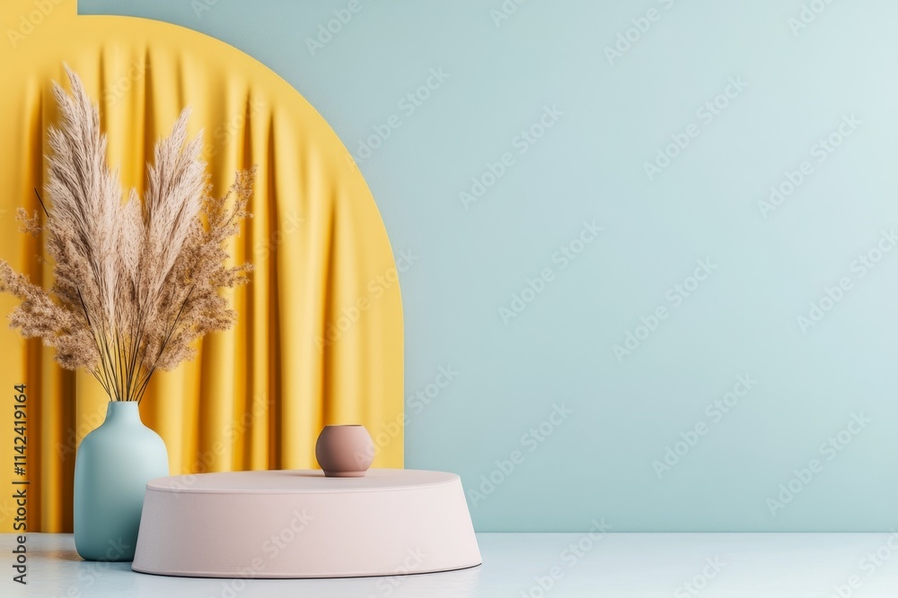Aufkleber A flat design of an open window with flowing curtains, using soft pastel colors to represent freedom