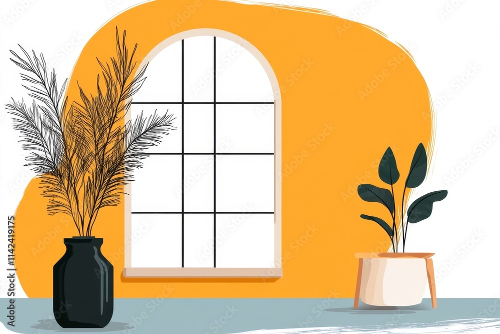 Poster A flat design of an open window with flowing curtains, using soft pastel colors to represent freedom