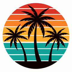  palm tree silhouette on retro vintage background t-shirt design