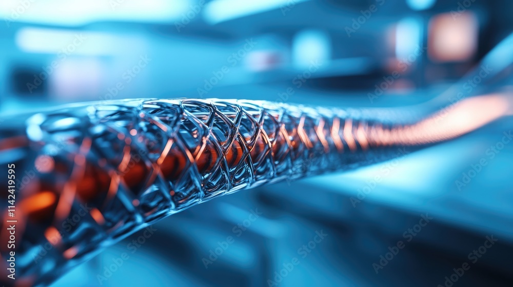 Poster close-up of bioengineered stents in a medical setting, designed for cardiovascular health, with spac