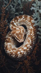 Naklejka premium Coiled Snake in Dense Underbrush
