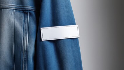 Blank label on a blue denim jacket sleeve