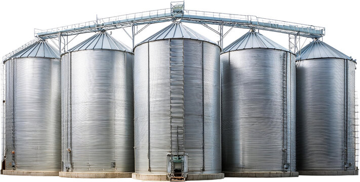 Metal Grain Silos Agriculture Storage Farm Industry Rural Landscape