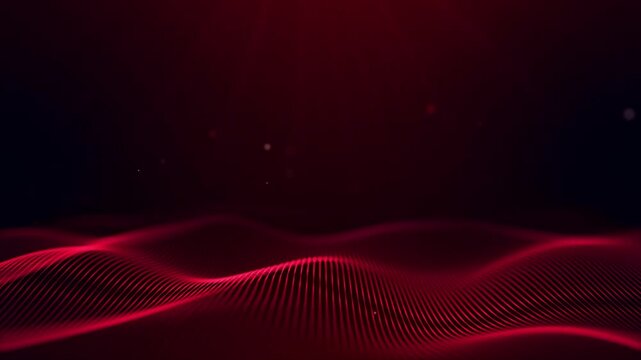 Red wavy space. Love, festive red background. Line textures. Abstract red particles wave and dots line background. Looping red vector wave crimson. Blurred smoke. Glowing red space. Technological 