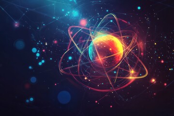 Science concept background with layered 3D geometric designs, glowing elements, and a clean professional aesthetic,