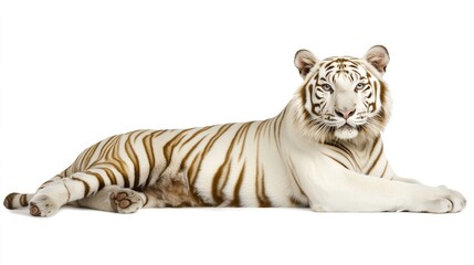 Fototapeta premium Majestic White Tiger Relaxing on White Background