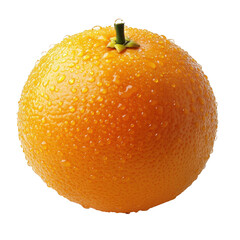 A fresh, vibrant orange with a textured surface and visible droplets of water on white background ,...