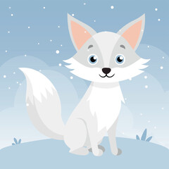 Cute and funny Snow Fox. Baby White Fox standing. Vector illustration white fox character design with flat color. Can be used for design of t-shirts, posters and Baby Shower party and characters.