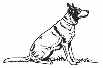 Dog Sitting, A loyal farm dog in a seated pose, with ears perked up vector silhouette on a white background