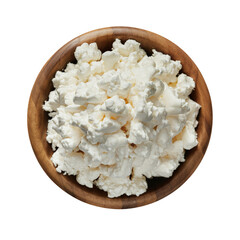 Creamy Cottage Cheese in Wooden Bowl 