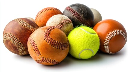 Pile of Vintage Baseballs and a Tennis Ball