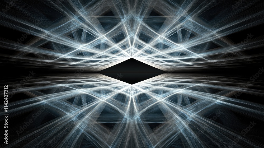 Poster abstract light patterns with symmetrical reflections in darkness