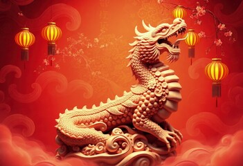 Obraz premium Chinese New Year Dragon Statue - Snake Statue - Chinese Perfect Background - Perfect Any Project