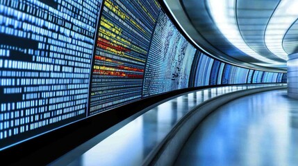 Endless Digital Tunnel of Futuristic Data Visualization in Tech Workspace