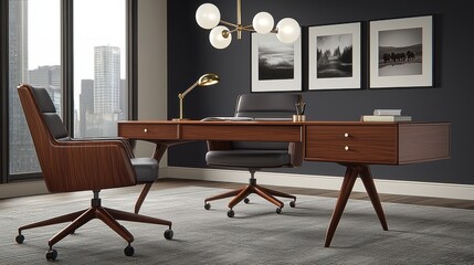 Modern and Minimalist Office Workspace with City Skyline View