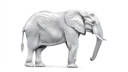 Fototapeta premium Detailed White Elephant Illustration with Intricate Texture Lines