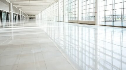 Obraz premium Spacious Modern Interior with Polished Reflective Floor and Windows