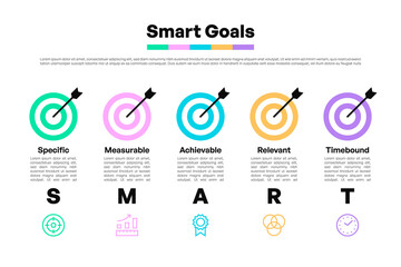 Name: SMART Goals Target Infographic with Five Sections, Arrows, and Target Icons