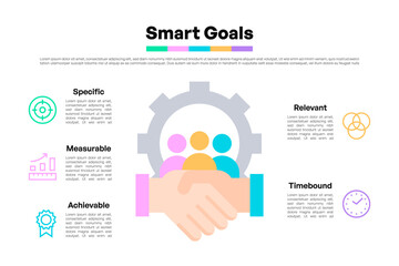 Smart Goals Infographic with Icons and Handshake for Teamwork and Collaboration