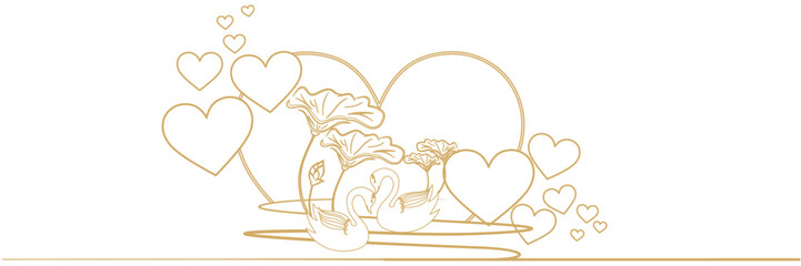 Line art swans Illustration background with a valentine day