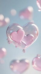 pastel pink hearts in minimalistic scene A delicate heart shaped bubble floating gracefully