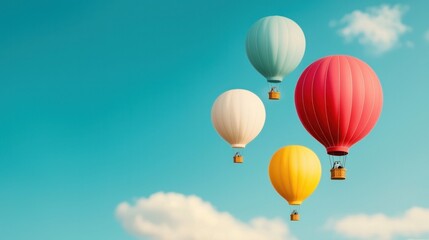 A vibrant scene of colorful hot air balloons floating in a clear blue sky, creating a joyful and uplifting atmosphere.