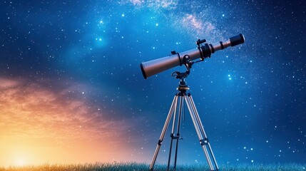 Scenic deck workspace with a telescope, laptop, and serene starlit sky above