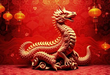 Obraz premium Chinese New Year Dragon Statue - Snake Statue - Chinese Perfect Background - Perfect Any Project