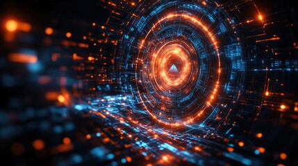 Obraz premium Abstract Digital Tunnel: Neon Lights and Futuristic Technology
