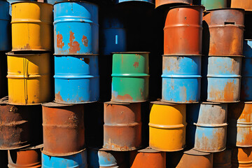 Colorful metal oil barrels