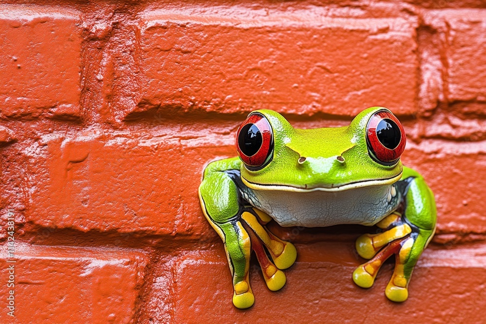 Poster a simple depiction of a frog face, focusing on its large, round eyes and a playful expression, using