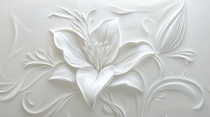 Elegant white lily flower 3D relief wall art design.