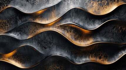 The 3D textures mimic sculptural art, with black, gold, and silver gradients adding depth and drama