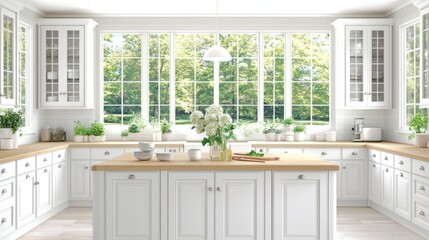 Bright and Airy Modern Kitchen with Large Windows and Wooden Accents