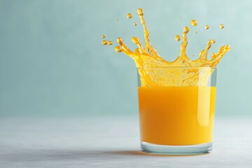 Refreshing orange juice burst, A vibrant splash fills a glass, capturing pure refreshment