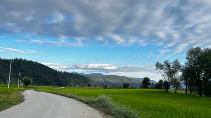 landscape, mountain, mountains, sky, nature, grass green, clouds, travel, panorama
