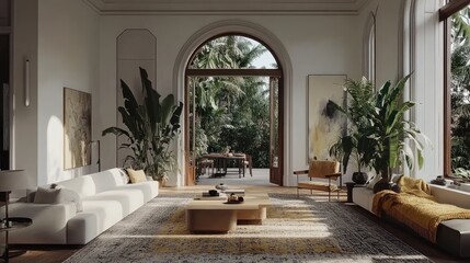 Fototapeta premium Spacious Modern Living Room Design with Natural Light and Plants