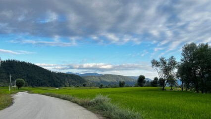 landscape, mountain, mountains, sky, nature, grass green, clouds, travel, panorama