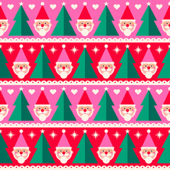 Cute geometric santa clause and pine tree with striped pattern design for christmas and new year holidays.