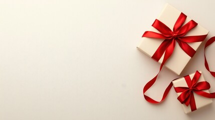 Gift box with red ribbon festive surprise minimalist setting
