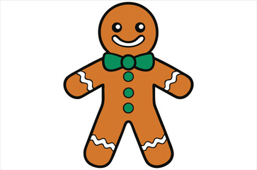 Cute Christmas gingerbread man in flat style isolated on white background. Christmas cookies, Vector illustration